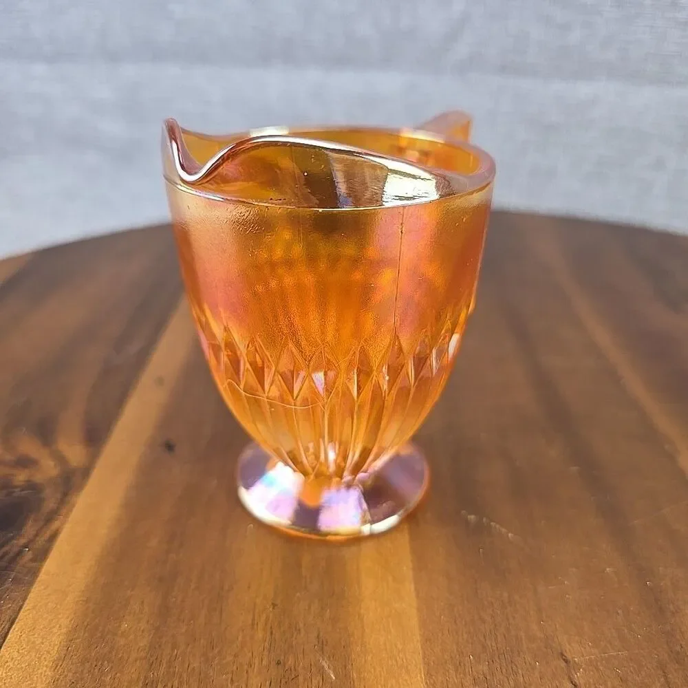 Jeannette Glass Anniversary Iridescent Marigold Creamer‎ Vintage Glassware